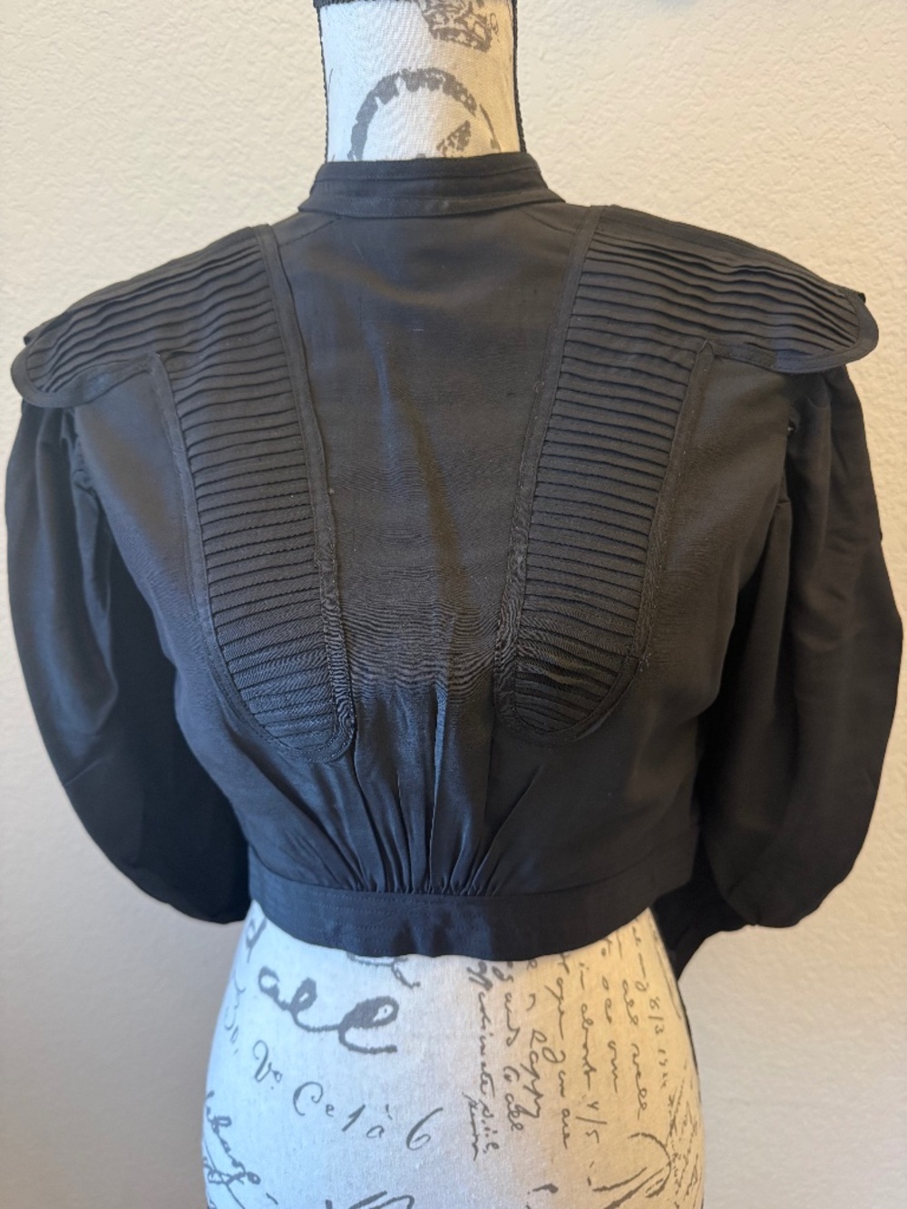 Vintage Victorian/Edwardian Mourning Bodice / Jacket Top – Black Pleated Details